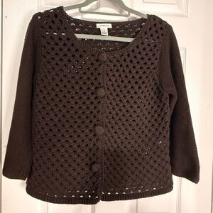 Vintage Harold’s Brown Crochet Knit Cardigan Sweater Button Front Medium